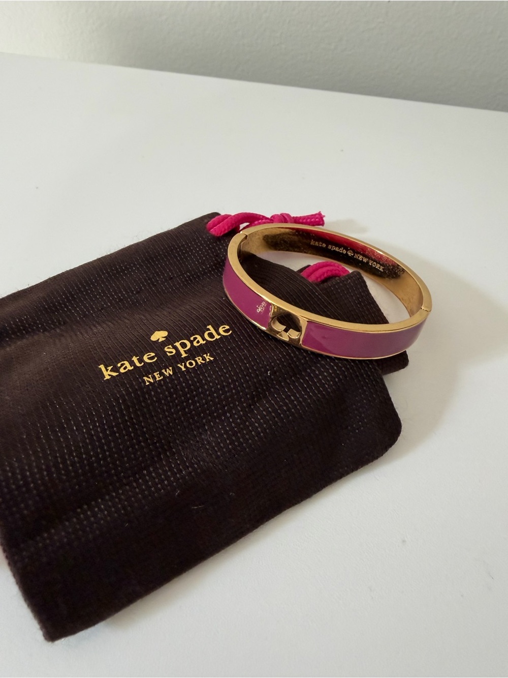 kate spade Pink Enamel Gold-Tone Hinged Bangle Bracelet